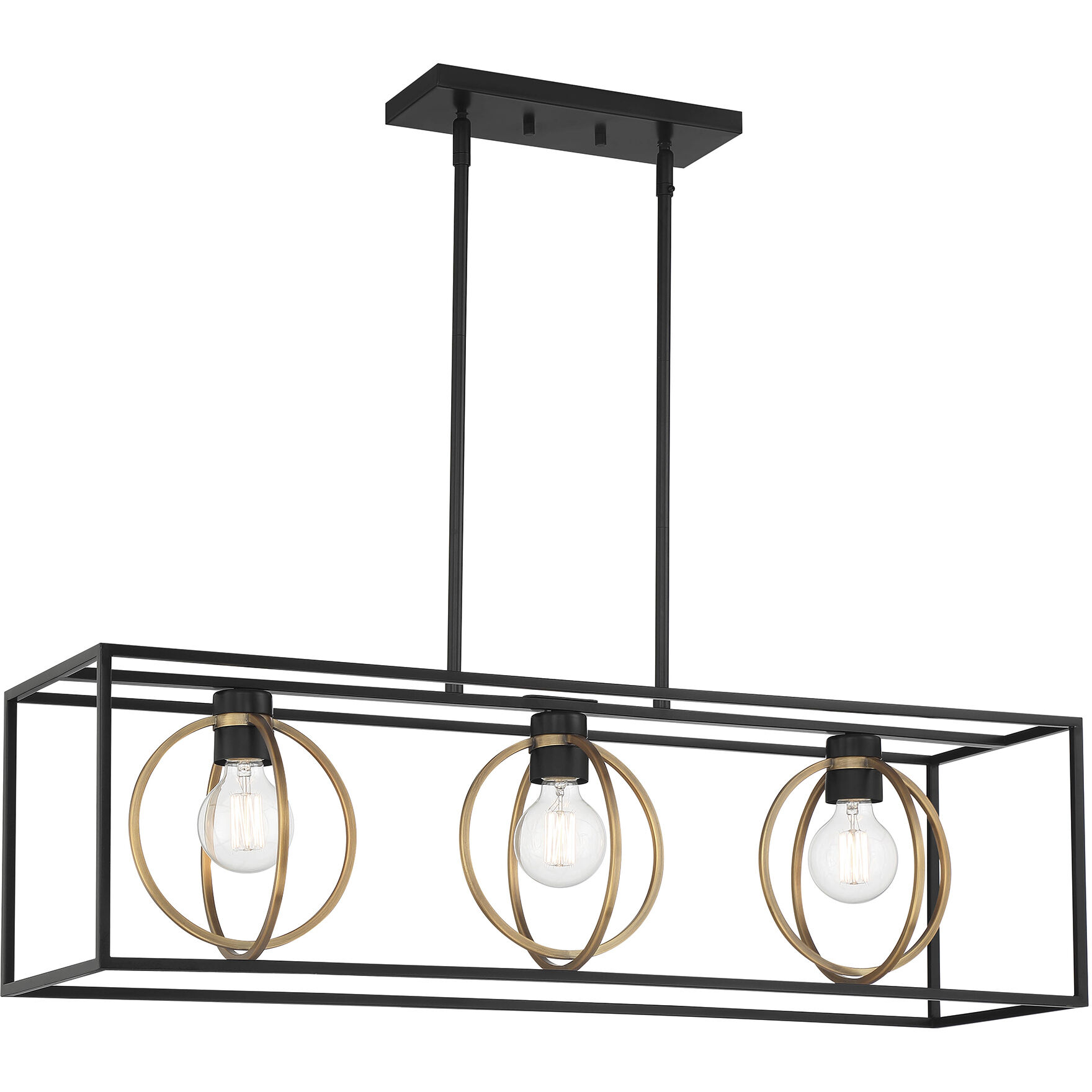 Kew Gardens 3 Light 36 inch Matte Black Island Light Ceiling Light